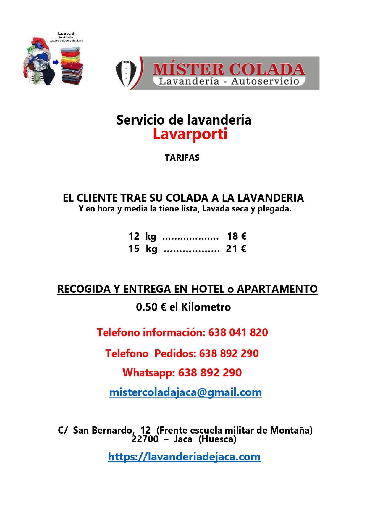Tarifas Lavaderia Jaca Lavarporti (Mister Colada)V.2 12-22